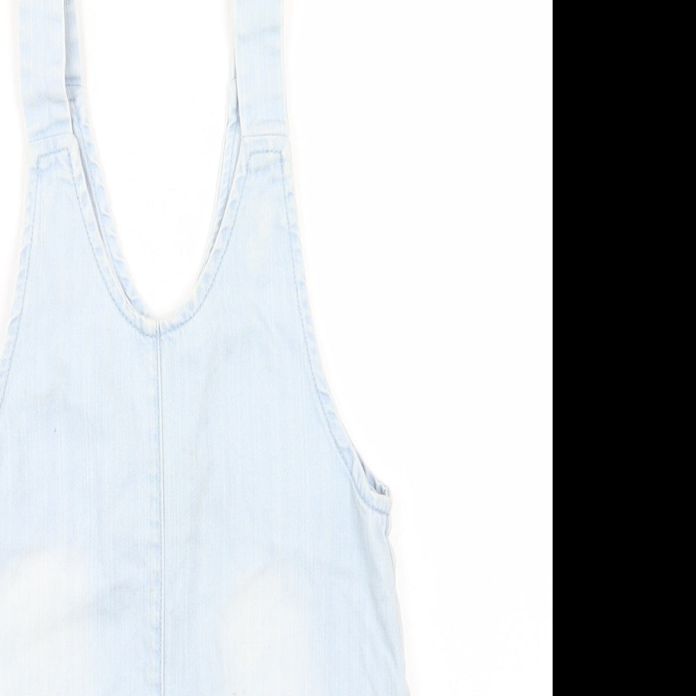 TU Girls Blue Floral Cotton Pinafore/Dungaree Dress  Size 6 Years  V-Neck