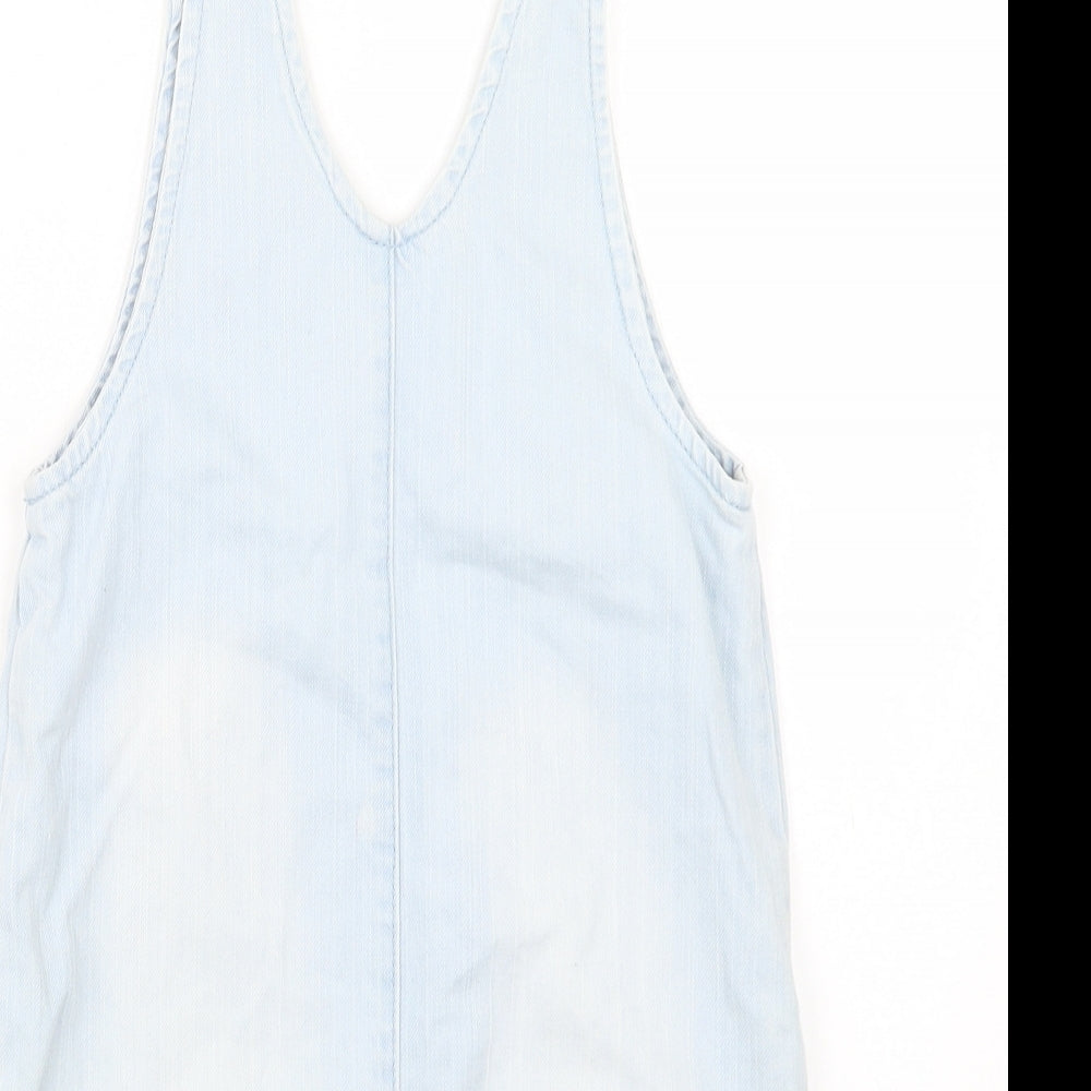 TU Girls Blue Floral Cotton Pinafore/Dungaree Dress  Size 6 Years  V-Neck