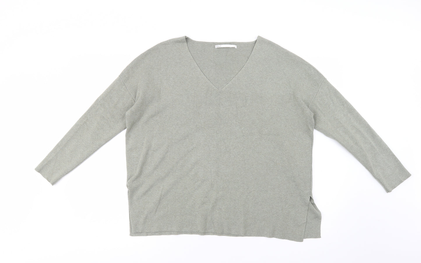 Only Womens Green V-Neck  Viscose Pullover Jumper Size S