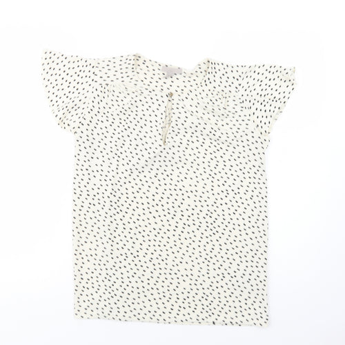 H&M Womens Ivory Animal Print Polyester Basic Blouse Size S Round Neck