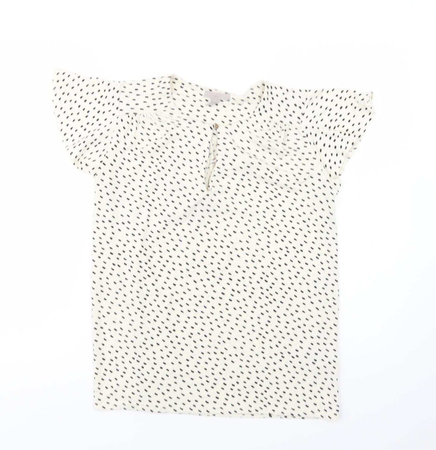 H&M Womens Ivory Animal Print Polyester Basic Blouse Size S Round Neck