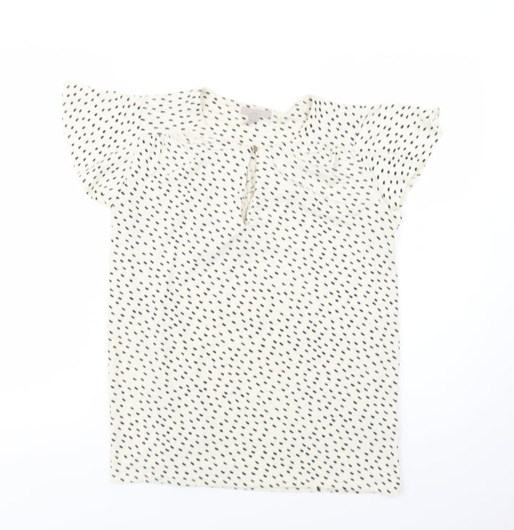 H&M Womens Ivory Animal Print Polyester Basic Blouse Size S Round Neck