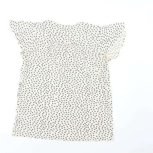 H&M Womens Ivory Animal Print Polyester Basic Blouse Size S Round Neck