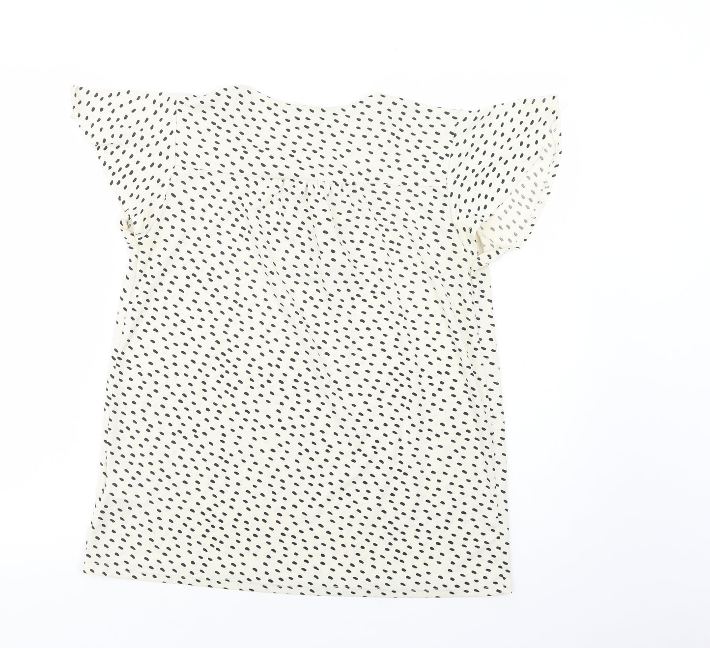 H&M Womens Ivory Animal Print Polyester Basic Blouse Size S Round Neck