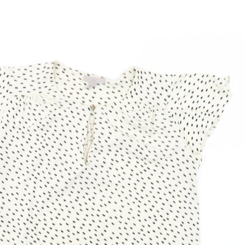 H&M Womens Ivory Animal Print Polyester Basic Blouse Size S Round Neck
