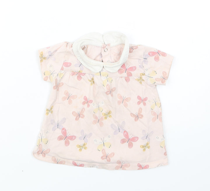 TU Baby Pink Floral Cotton Basic Blouse Size 9-12 Months Collared Snap - Butterfly Print
