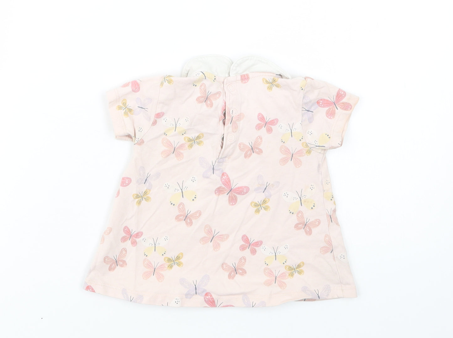 TU Baby Pink Floral Cotton Basic Blouse Size 9-12 Months Collared Snap - Butterfly Print