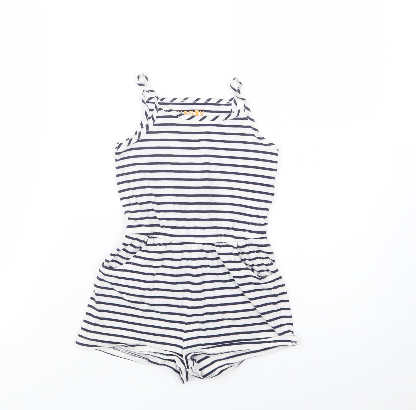 F&F Girls White Striped Cotton Playsuit One-Piece Size 4-5 Years