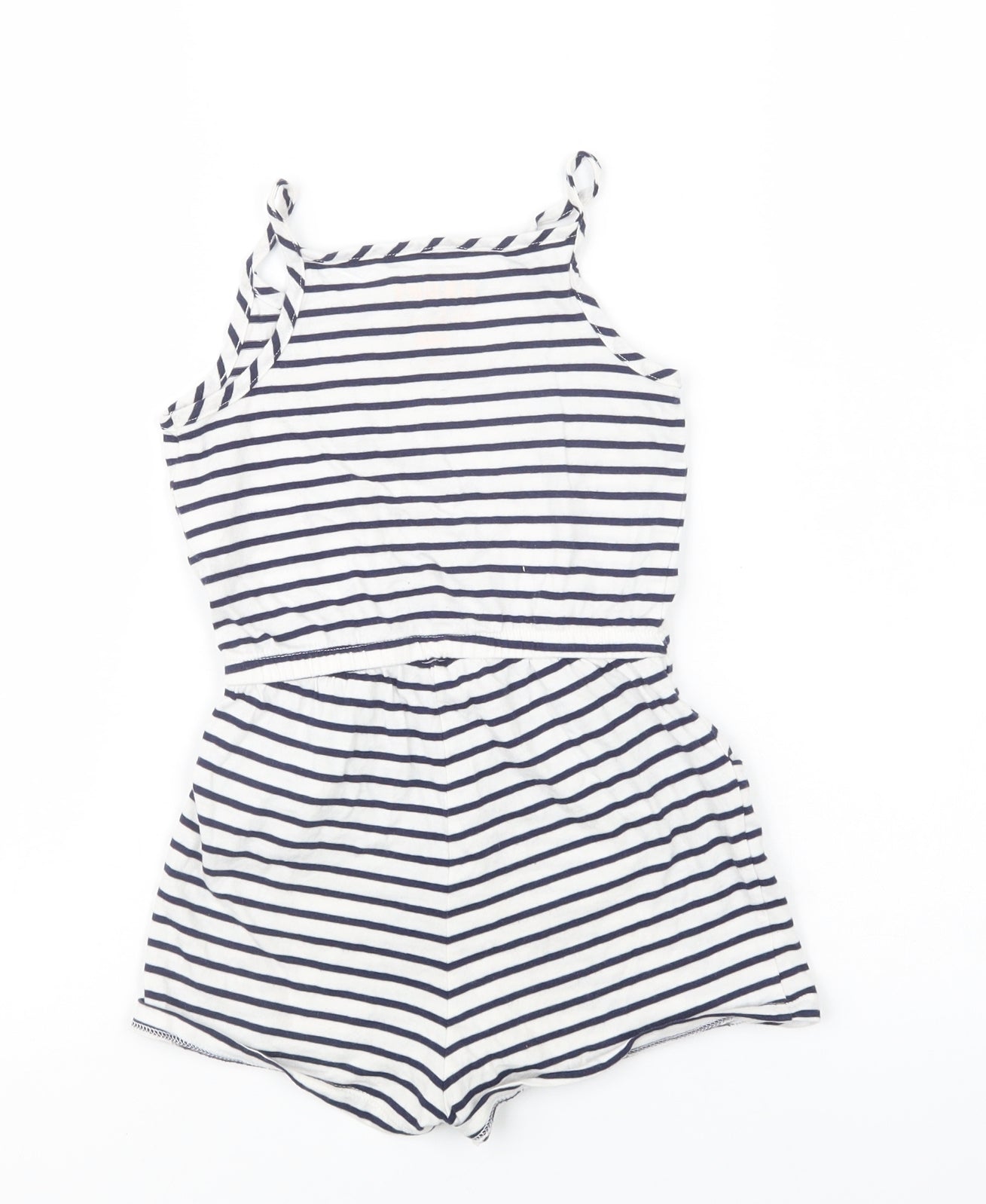 F&F Girls White Striped Cotton Playsuit One-Piece Size 4-5 Years