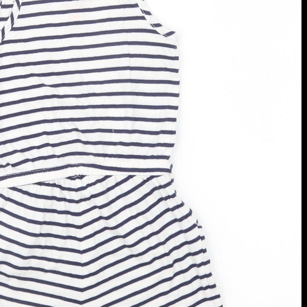 F&F Girls White Striped Cotton Playsuit One-Piece Size 4-5 Years