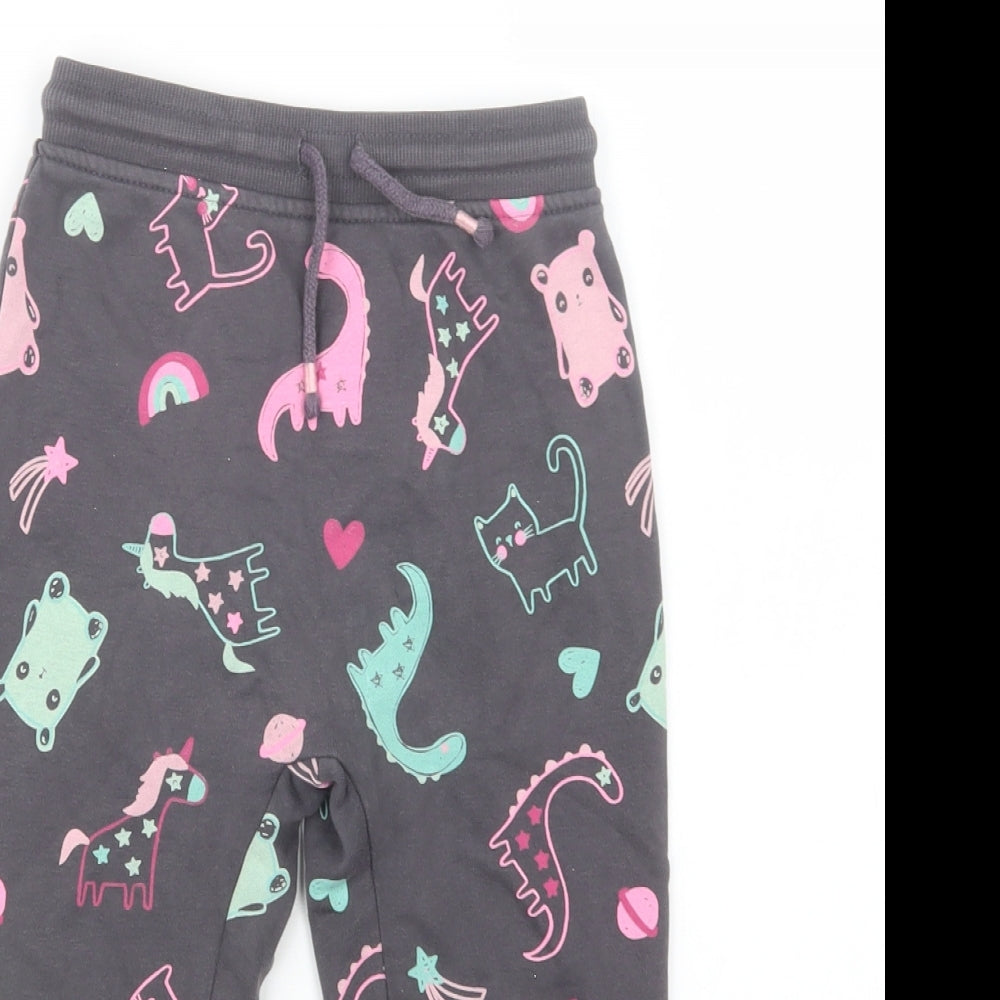 George Girls Grey Geometric Cotton Jogger Trousers Size 4-5 Years  Regular Drawstring - Dinosaur Print