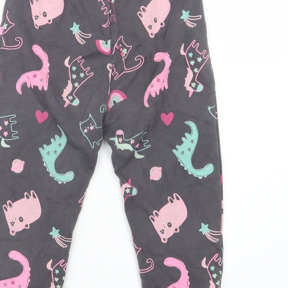 George Girls Grey Geometric Cotton Jogger Trousers Size 4-5 Years  Regular Drawstring - Dinosaur Print