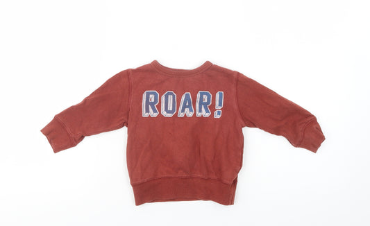 Front view of Next Baby Brown Cotton jumper, size 9-12, Months - Roar