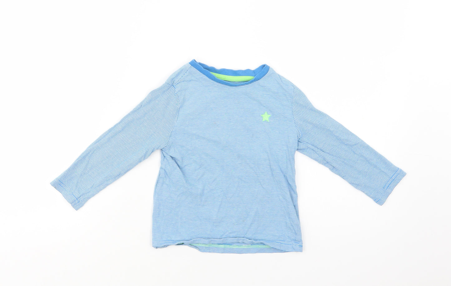 F&F Boys Blue Striped Cotton Basic T-Shirt Size 3-4 Years Crew Neck