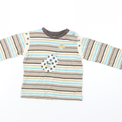 TU Baby Multicoloured Striped Cotton Basic Blouse Size 18-24 Months Crew Neck Snap - Guitar
