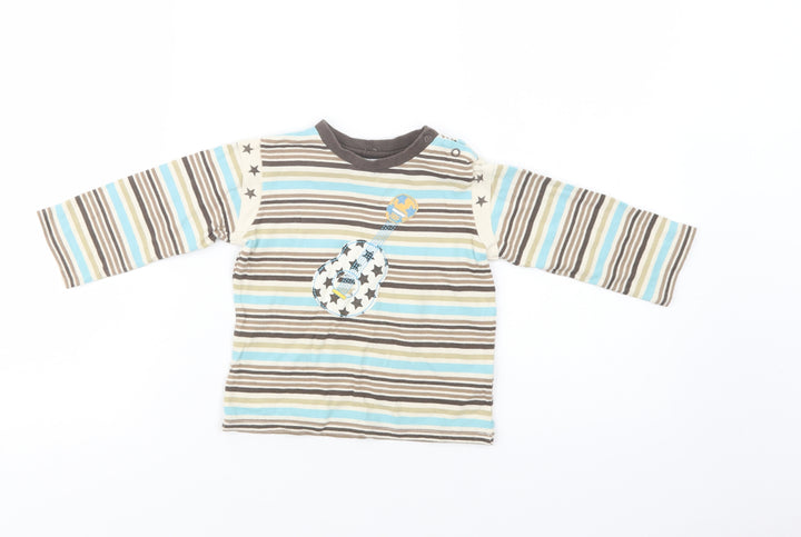 TU Baby Multicoloured Striped Cotton Basic Blouse Size 18-24 Months Crew Neck Snap - Guitar