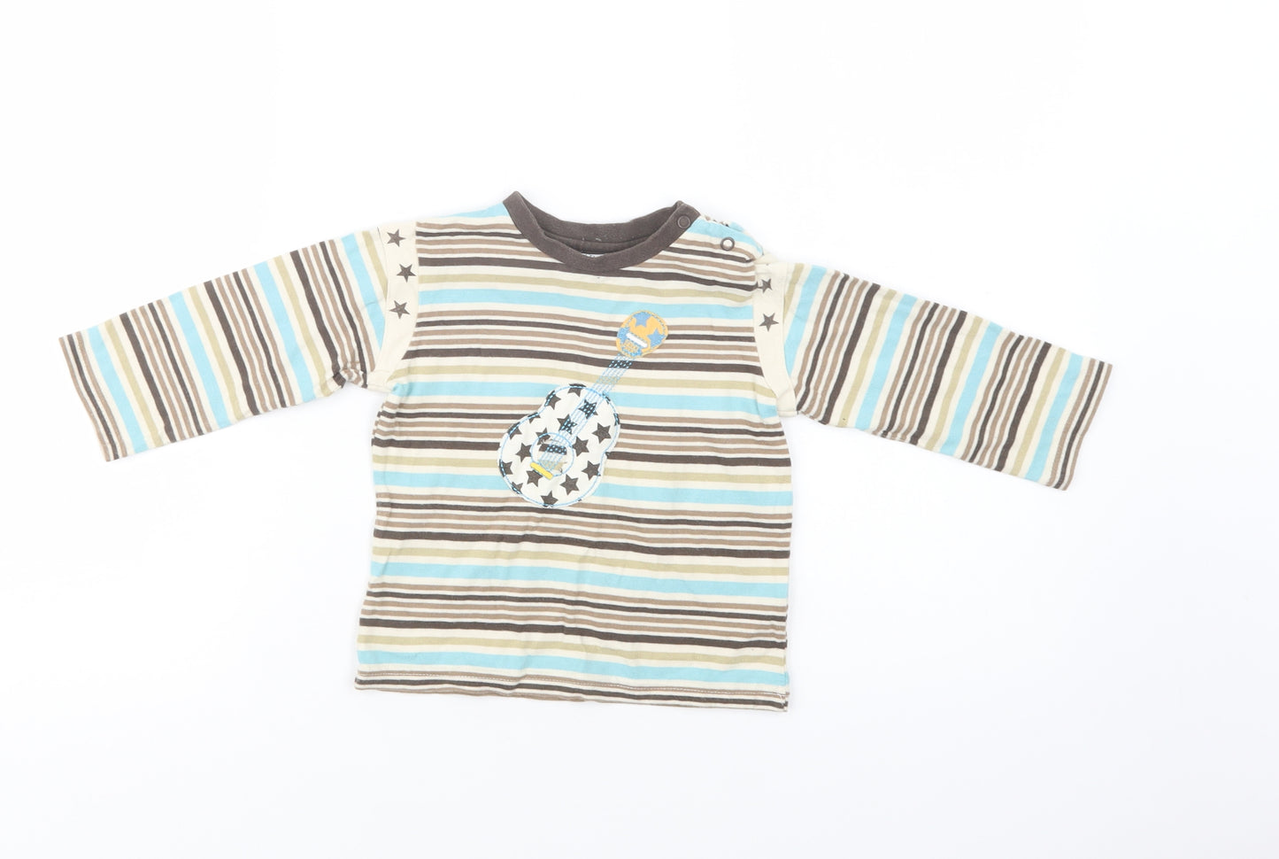 TU Baby Multicoloured Striped Cotton Basic Blouse Size 18-24 Months Crew Neck Snap - Guitar