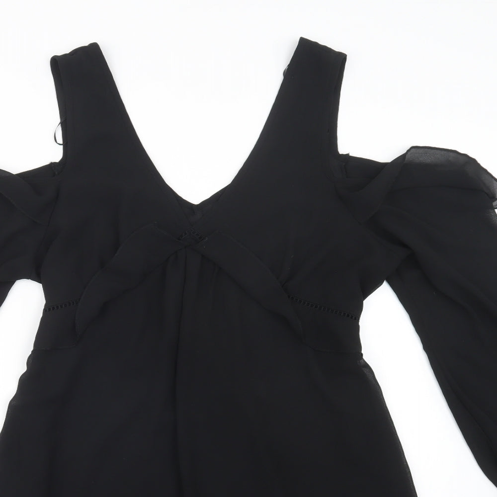 New Look Womens Black  Polyester Fit & Flare  Size 14  V-Neck  - Cold Shoulder