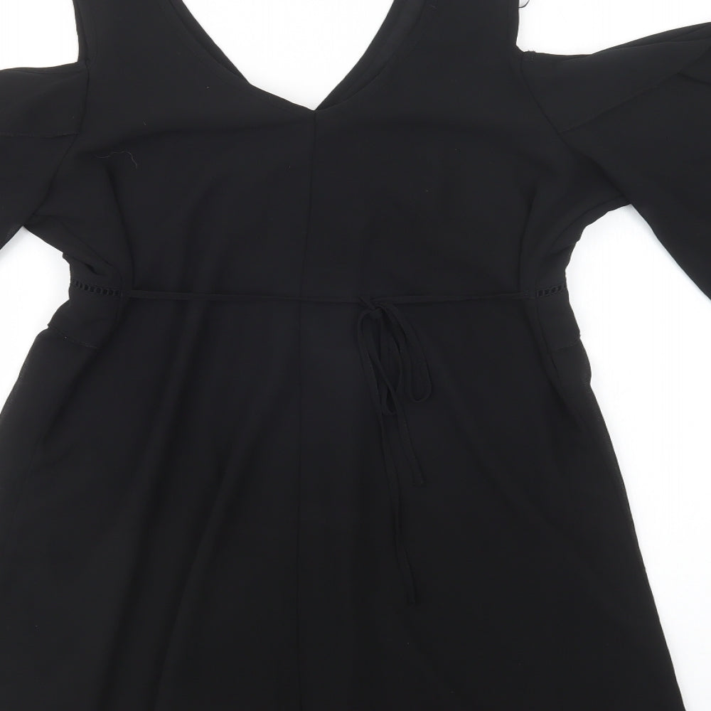 New Look Womens Black  Polyester Fit & Flare  Size 14  V-Neck  - Cold Shoulder