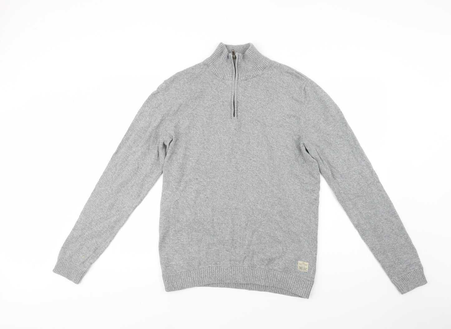 JACK & JONES Mens Grey Collared  Cotton Henley Jumper Size M