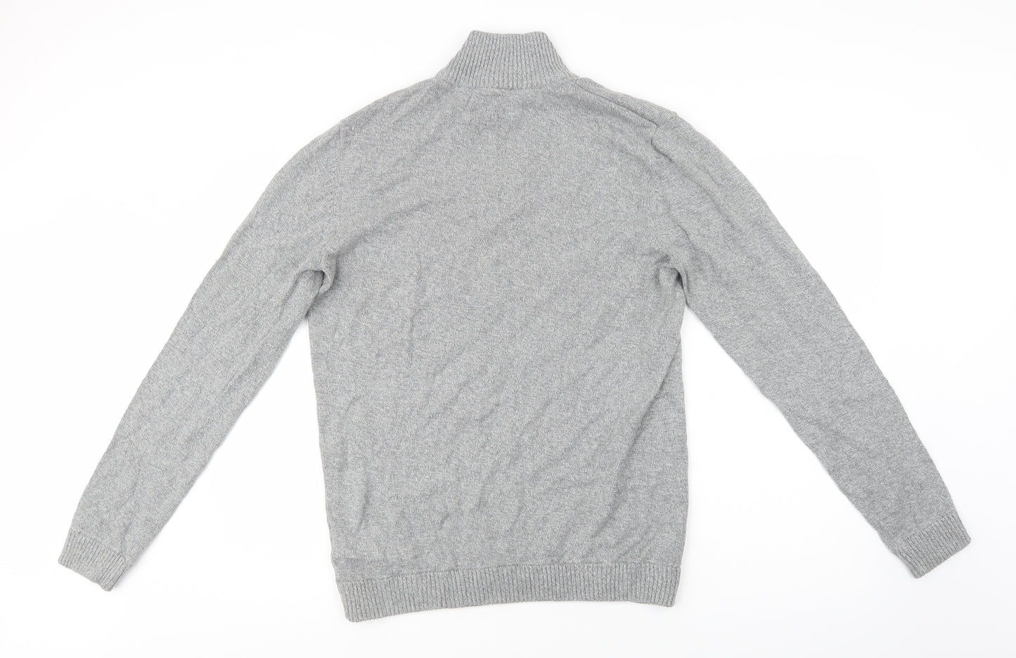 JACK & JONES Mens Grey Collared  Cotton Henley Jumper Size M