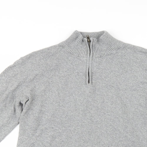 JACK & JONES Mens Grey Collared  Cotton Henley Jumper Size M