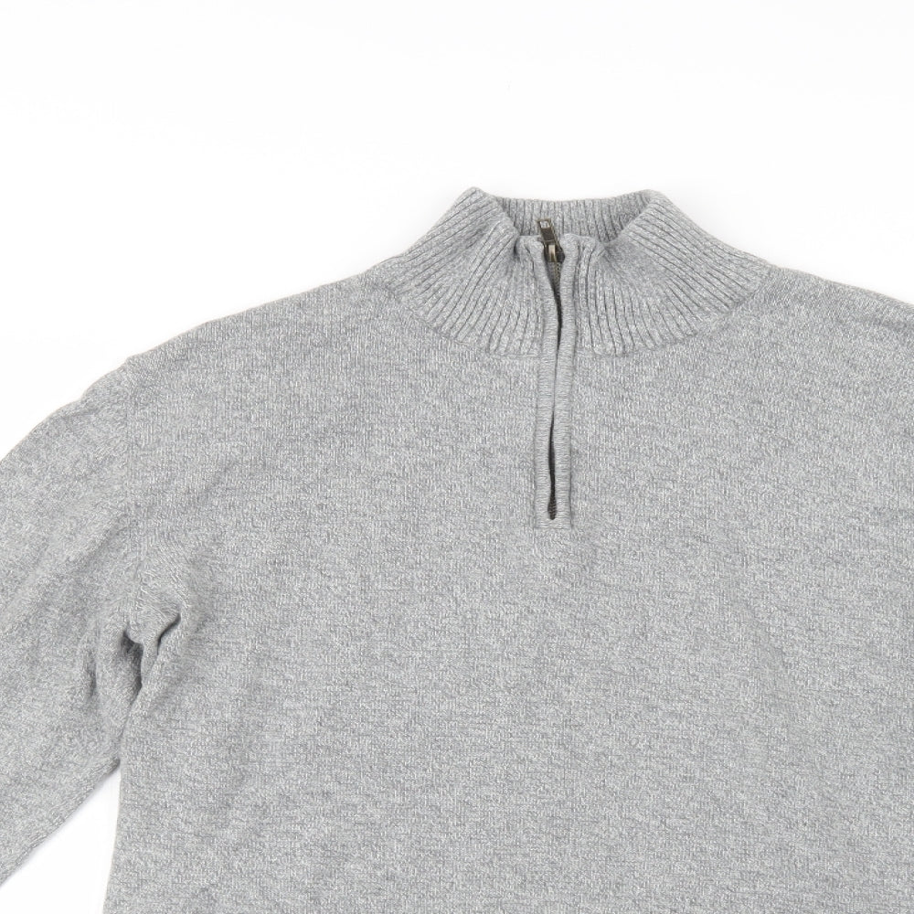 JACK & JONES Mens Grey Collared  Cotton Henley Jumper Size M