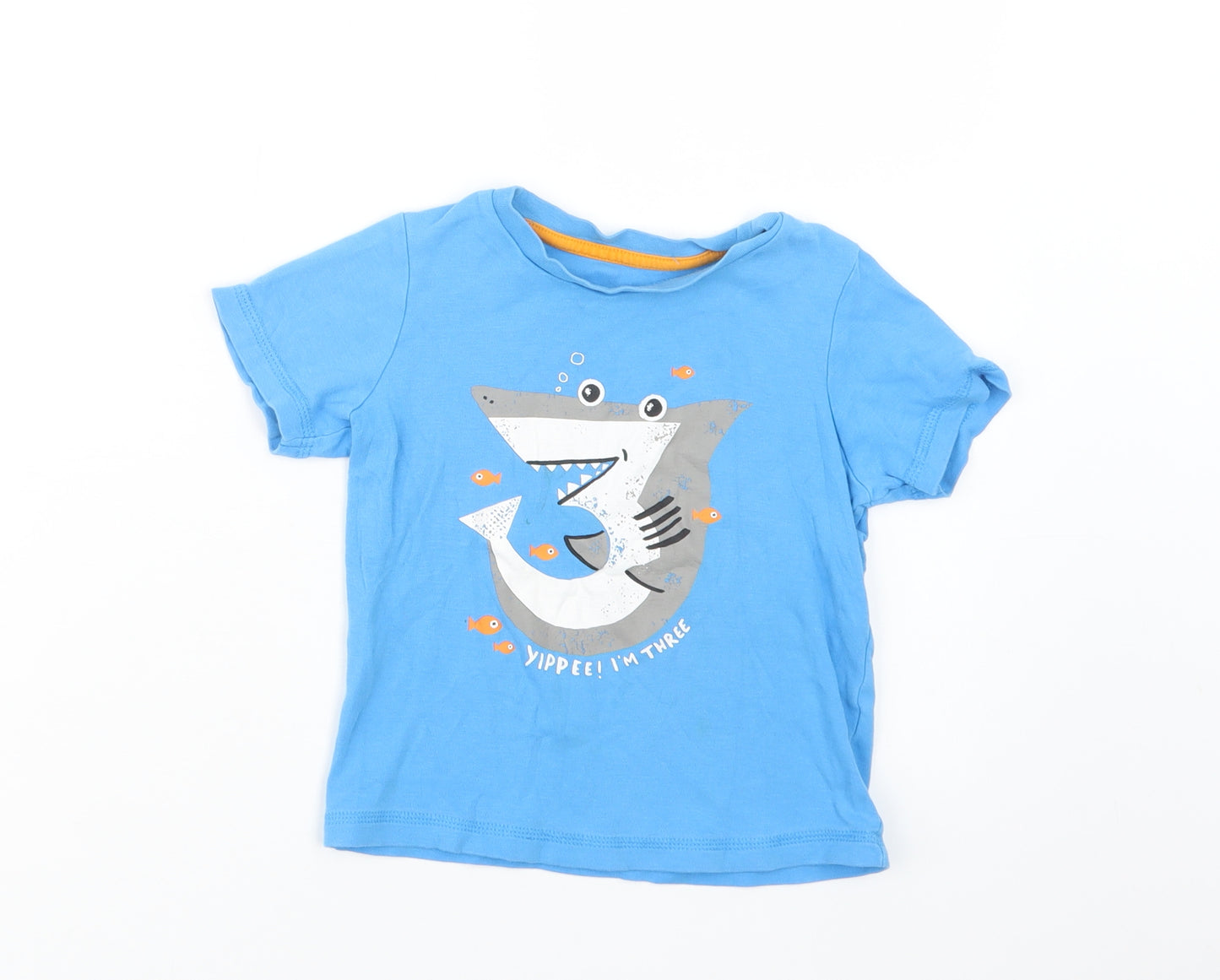 George Boys Blue  Cotton Basic T-Shirt Size 3-4 Years Crew Neck  - Shark