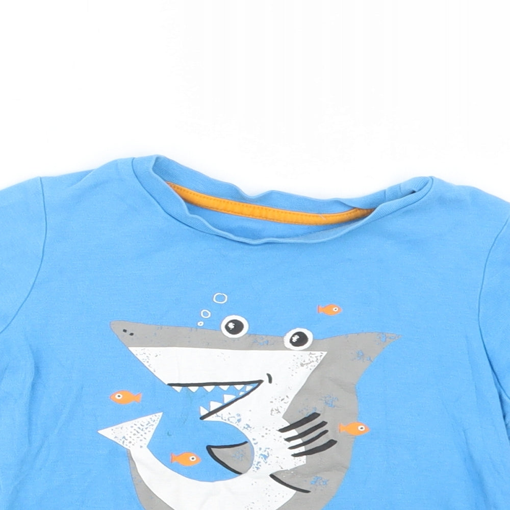 George Boys Blue  Cotton Basic T-Shirt Size 3-4 Years Crew Neck  - Shark