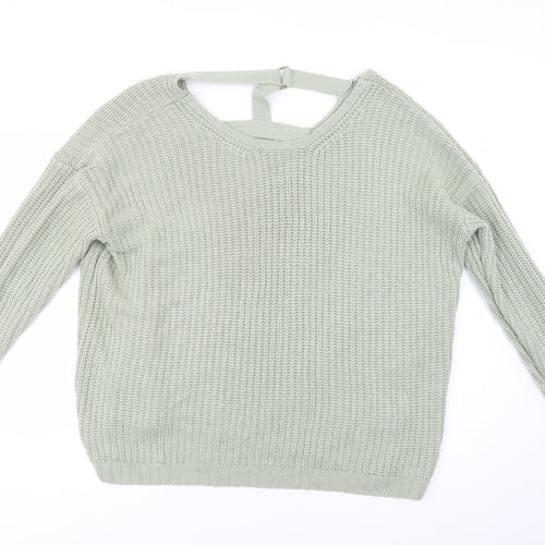 Peacocks Womens Green Round Neck  Acrylic Pullover Jumper Size L
