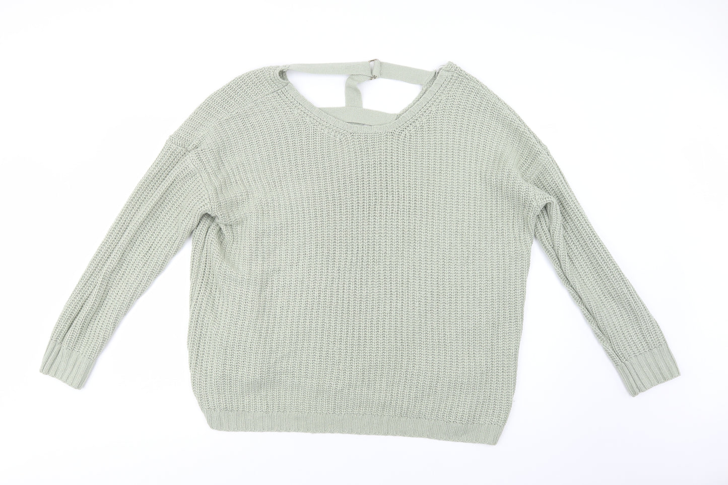 Peacocks Womens Green Round Neck  Acrylic Pullover Jumper Size L