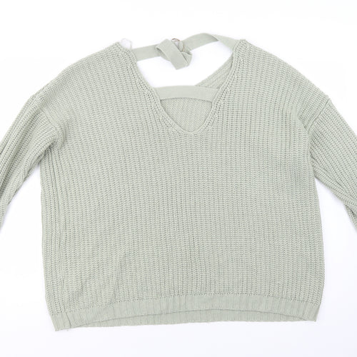 Peacocks Womens Green Round Neck  Acrylic Pullover Jumper Size L