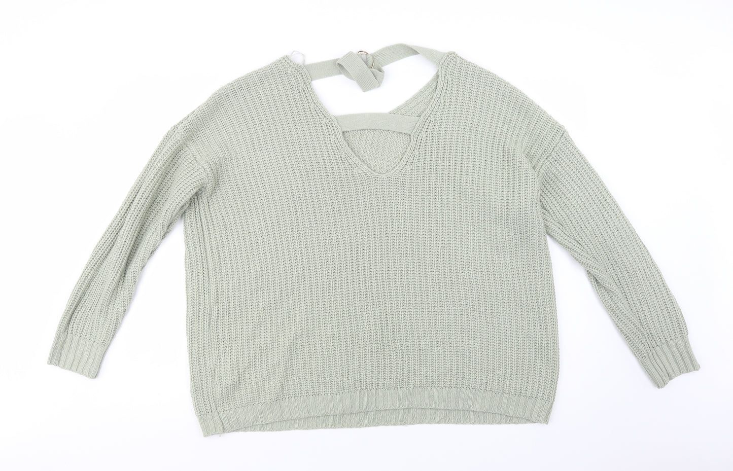 Peacocks Womens Green Round Neck  Acrylic Pullover Jumper Size L