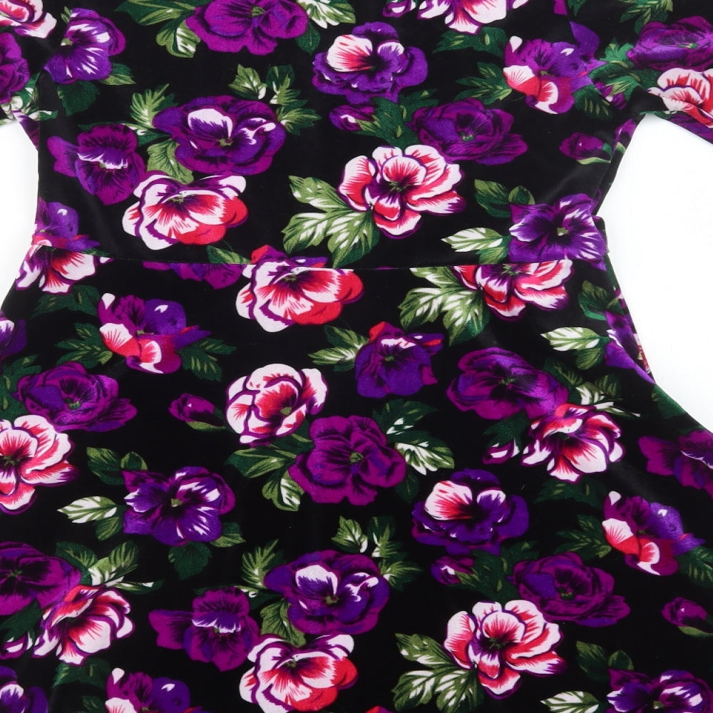 Boohoo Womens Black Floral Polyester Fit & Flare  Size 12  Mock Neck