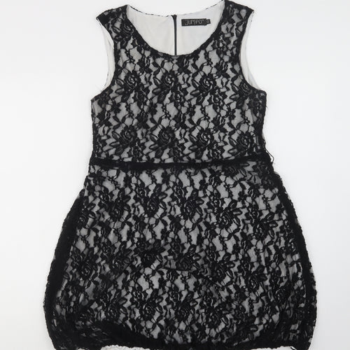 Jumpo Womens Black Floral Polyester A-Line  Size 12  Round Neck Zip - Lace Overlay