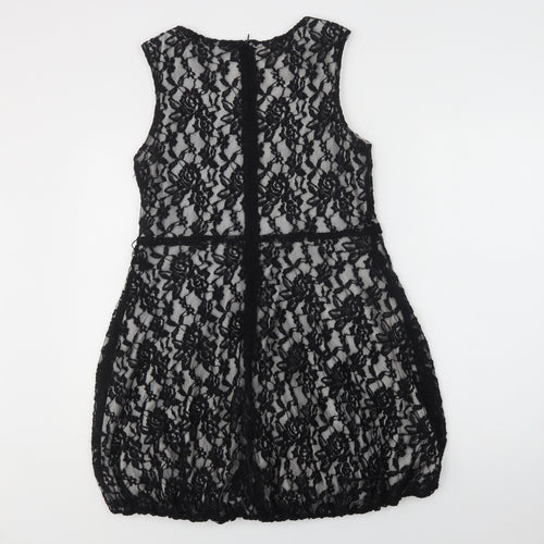 Jumpo Womens Black Floral Polyester A-Line  Size 12  Round Neck Zip - Lace Overlay