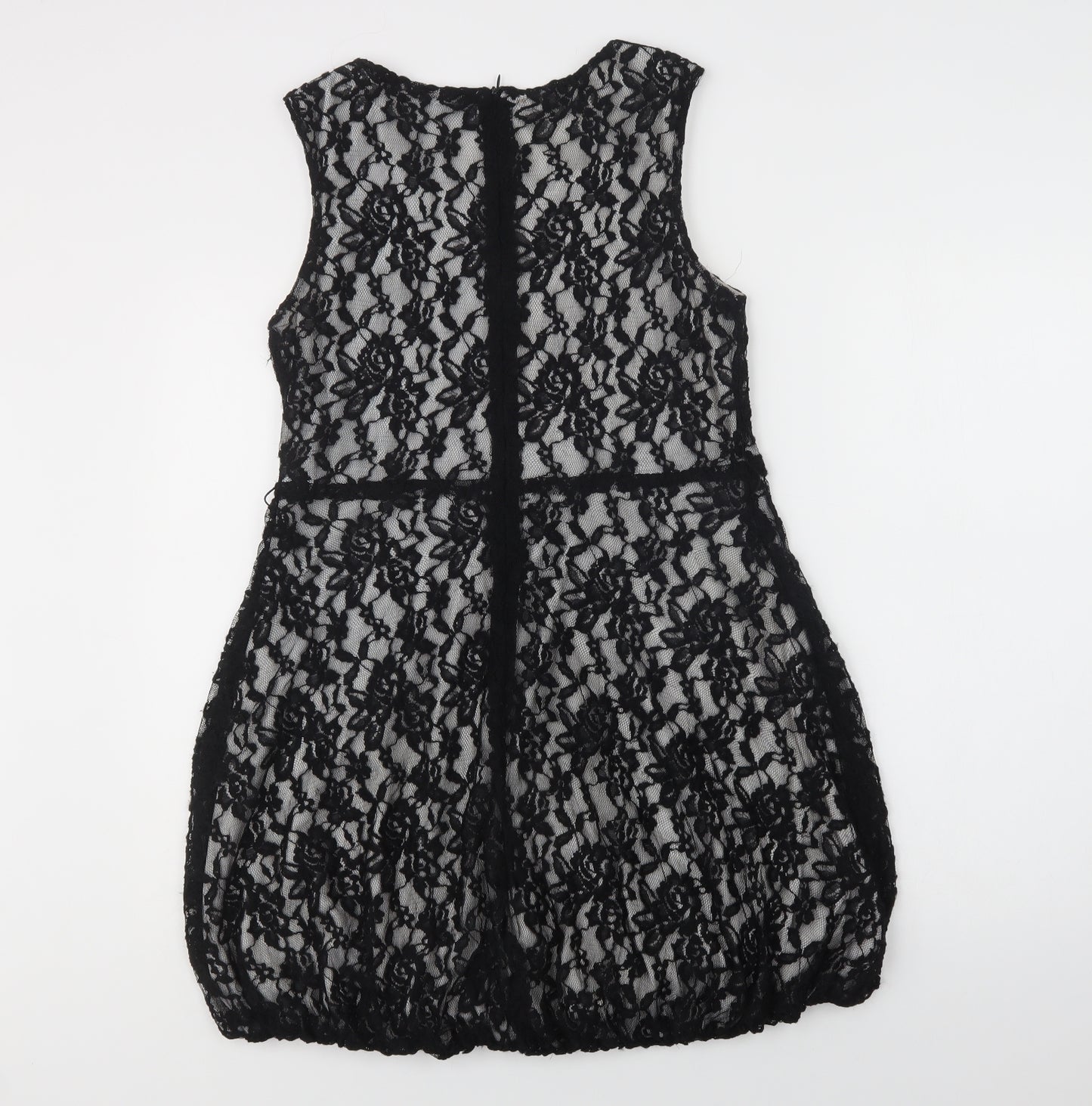 Jumpo Womens Black Floral Polyester A-Line  Size 12  Round Neck Zip - Lace Overlay