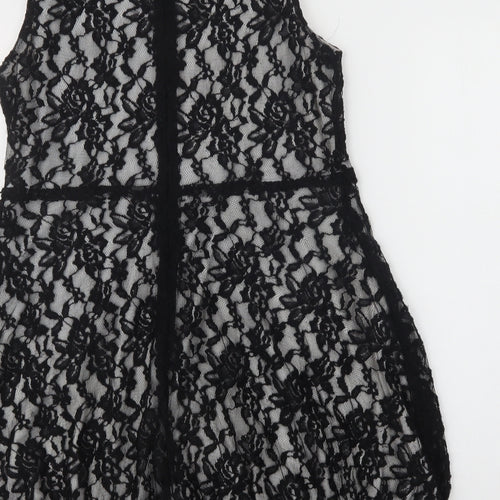 Jumpo Womens Black Floral Polyester A-Line  Size 12  Round Neck Zip - Lace Overlay