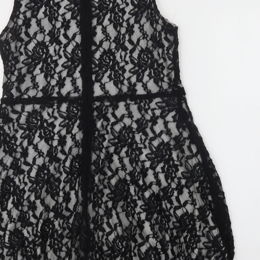 Jumpo Womens Black Floral Polyester A-Line  Size 12  Round Neck Zip - Lace Overlay