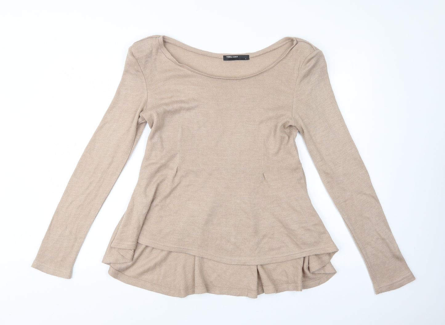 Vera & Womens Beige Boat Neck  Acrylic Pullover Jumper Size L