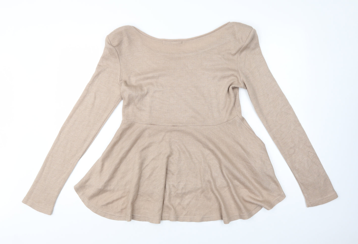 Vera & Womens Beige Boat Neck  Acrylic Pullover Jumper Size L