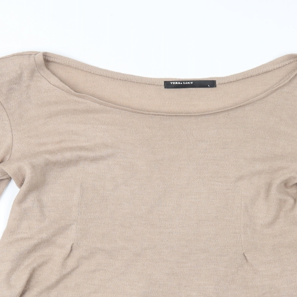 Vera & Womens Beige Boat Neck  Acrylic Pullover Jumper Size L