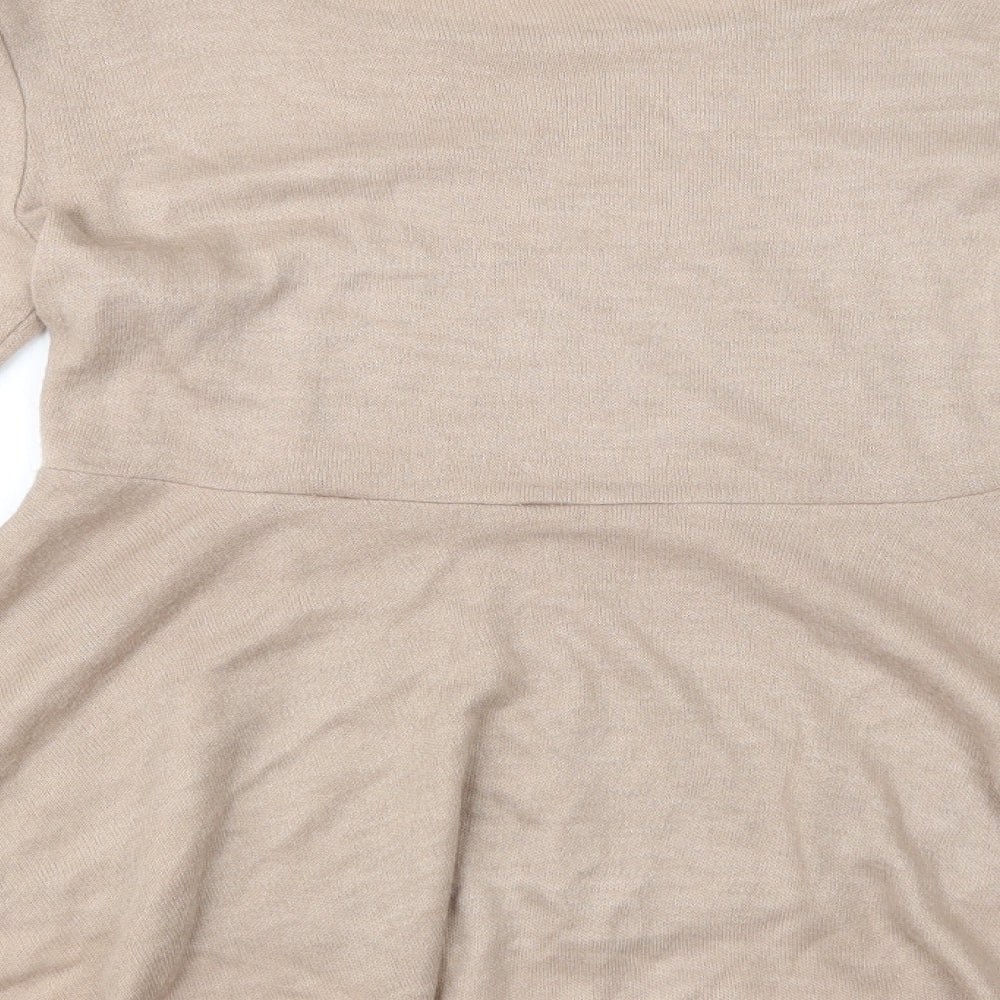 Vera & Womens Beige Boat Neck  Acrylic Pullover Jumper Size L