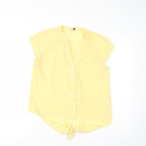 Minuet Womens Yellow  Polyester Basic Button-Up Size 10 V-Neck
