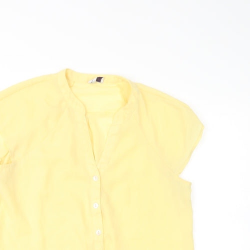 Minuet Womens Yellow  Polyester Basic Button-Up Size 10 V-Neck