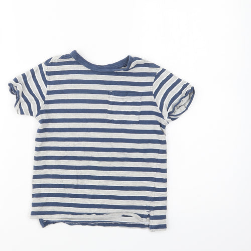 George Boys Blue Striped Cotton Basic Polo Size 5-6 Years Crew Neck