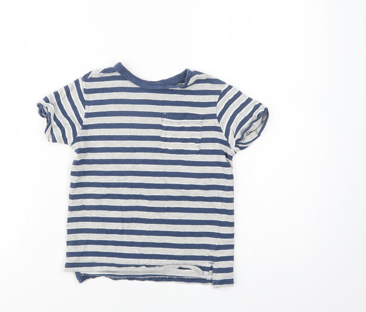 George Boys Blue Striped Cotton Basic Polo Size 5-6 Years Crew Neck