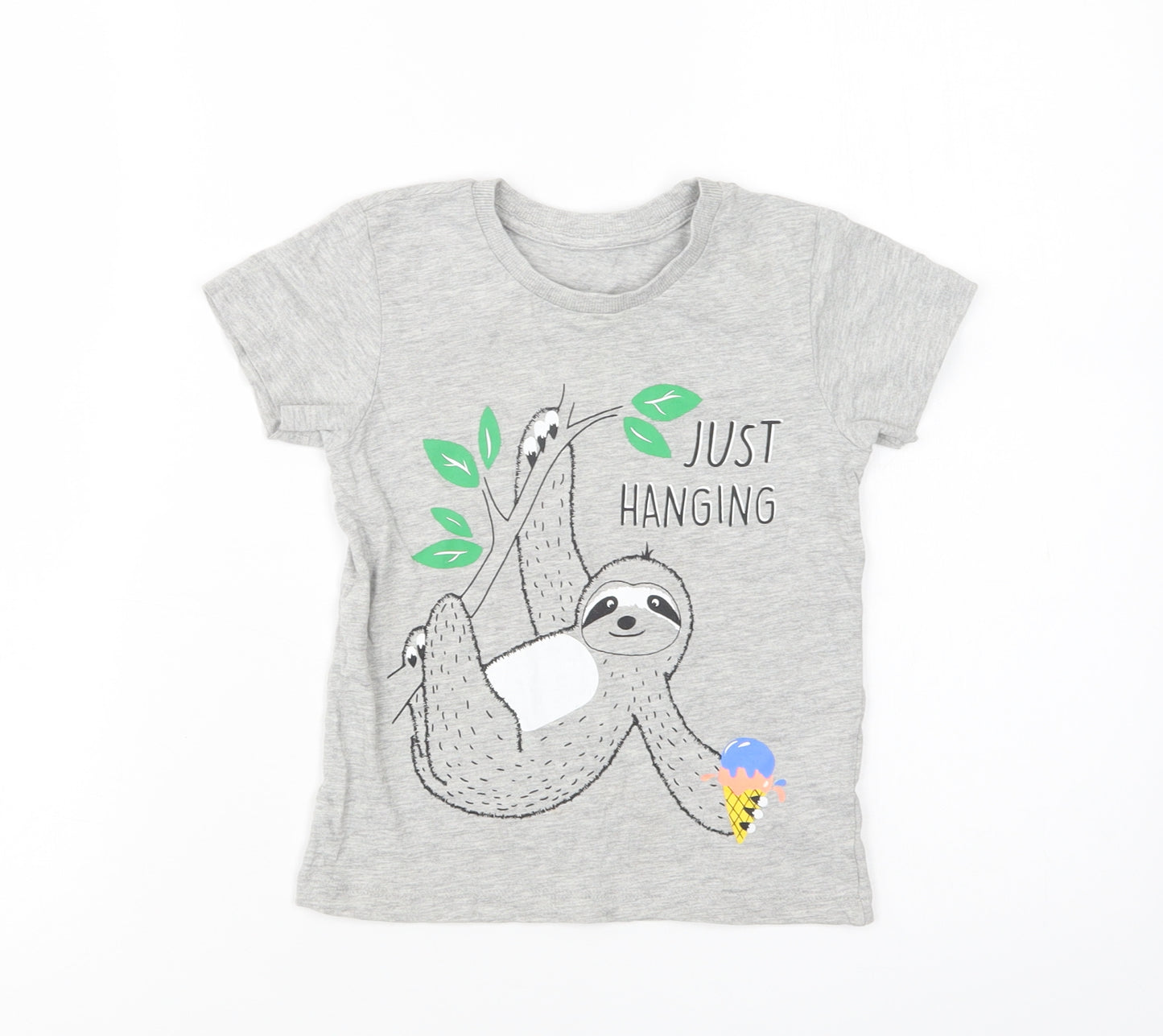Matalan Girls Grey  Cotton Basic T-Shirt Size 3-4 Years Crew Neck  - Sloth