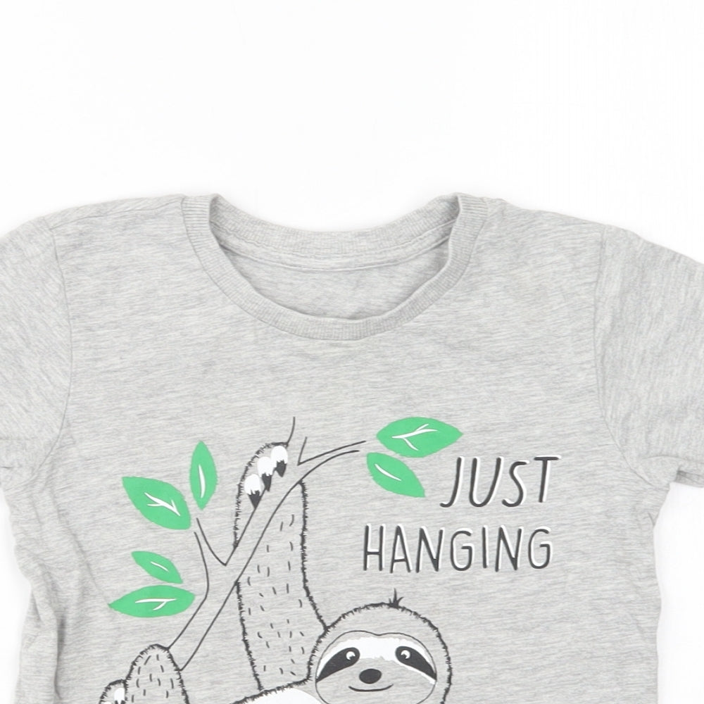Matalan Girls Grey  Cotton Basic T-Shirt Size 3-4 Years Crew Neck  - Sloth