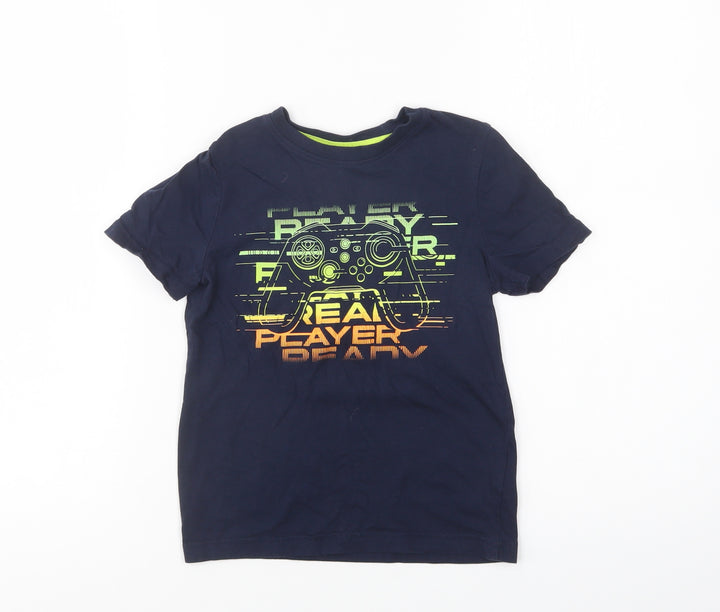 F&F Boys Blue  Cotton Basic T-Shirt Size 4-5 Years Crew Neck  - Player